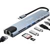Avigers Hub USB C, Adattatore Usb C 8 in 1 con HDMI 4K, Ethernet RJ45, Lettore Schede SD/TF, PD 100W, USB 3.0, Usb 2.0, Compatibile per Computer/MacBook Pro Air/iPad/Surface/Samsung/Steam Deck
