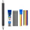 MROOFUL Set di matite meccaniche in metallo da 5,6 mm con mina a 4 colori + mina nera (2B/4B/6B/8B) per falegnami, marcatura, ingegnere, disegno, ingegnere, schizzi, scrittura, matita automatica (nero
