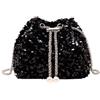 DiiWmme Borsa a Secchiello da Donna Pochette Nera Scintillante con Coulisse Tracolla a Catena Staccabile Elegante Borsa a Tracolla Borsa a Tracolla per Festa di Matrimonio Borsa da Sera per Ragazze Signore