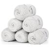 Coopay Lana per uncinetto, 100% cotone per lavorare a maglia, 6 gomitoli da 50 g, morbido cotone all'uncinetto, filato di cotone per maglioni, calze, coperta per bambini, bianco morbido