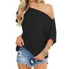LACOZY Top estivo da donna con spalle scoperte a maniche corte casual vestibilità ampia camicie a pipistrello Y2K top t-shirt camicetta oversize, Rosso, XL