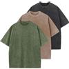 HOUZONIY 3PC T-Shirt Basic Oversized a Maniche Corte, Magliette Larghe Uomo, Washed Heavy T-Shirt Uomo, Casual, per Palestra(Verde Militare/caffè/Nero L)