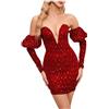 HAOLEI Abito da Sera Donna Vestito Velluto Maniche Lunghe Scollo a V Abiti Tubino Elegante Raffinata Sexy Vestiti Sera Capodanno Abito da Cocktail Abito da Sera Partito Festa Banchetto