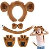 Hifot 5 Pezzi Costume Leone Bambino Adulti,Costumi di Animali Fascia con Orecchie Cane Coda Guanti Papillon,Leone Costume Halloween Carnevale