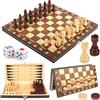 KUOFANY 3 in 1 Scacchiera Magnetica in Legno, Scacchiera Pieghevole Chess Board Set, pieghevole portatile set scacchiera, per bambini adulti festa di viaggio 29x29 cm