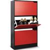 BAKAJI Scarpiera Portascarpe in Legno MDF con 3 Ante Porta Scarpe a Ribalta Maniglie a Scomparsa Doppia Profondità Dimensioni Compatte Slim 63 x 24 x 115 cm Salvaspazio Ingresso Casa (Rosso e Nero)