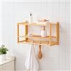 [en.casa] Scaffale da Parete in Bambù Mensola da Muro 2 Ripiani a Doghe Barra Porta Asciugamano e Ganci Scaffale Rettangolare per Bagno Cucina - color Naturale