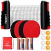 FBSPORT Set da Ping Pong da Tavolo con 4 Racchette, Retrattile Rete, 8 Palline e 1 Borsa per il Trasporto, per Bambini all'aperto e Adulti