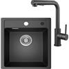 ANYCEE Lavello Nero 50x46 cm, Lavello da incasso in quarzo 80% con Rubinetto Lavello Cucina, 1 vasca, sifone e miscelatore inclusi, per basi da 50 cm