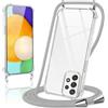 Coiwxmoi Cover per Samsung Galaxy A52 / A52s 5G con Cordino 6.5,Trasparente Custodia con Laccio Tracolla Corda Catena Cinghia,Ultra Morbido Silicone TPU Antiurto Case per Samsung A52, Grigio Chiaro