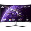 Amzfast Curvo Monitor 27 Pollici 180Hz, Pannello Fast VA, Monitor FHD (1920x1080), 1 ms MPRT, Adaptive Sync, 1500R, DP 1.2 HDMI 1.4, AMZG27C1