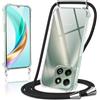 Coiwxmoi Cover per Honor X6B con Cordino 6,56,Trasparente Custodia con Laccio Tracolla Corda Catena Cinghia,Ultra Morbido Silicone TPU Antiurto Case per Honor X6B, Nero