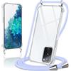 Coiwxmoi Cover per Samsung Galaxy S20 FE / S20 Lite con Cordino 6,5,Trasparente Custodia con Laccio Tracolla Corda Catena Cinghia,Ultra Morbido Silicone TPU Antiurto Case, Viola