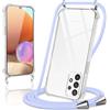 Coiwxmoi Cover per samsung galaxy a32 5g con Cordino 6,5,Trasparente Custodia con Laccio Tracolla Corda Catena Cinghia,Ultra Morbido Silicone TPU Antiurto Case per Samsung A32 5G, Viola