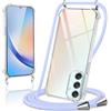 Coiwxmoi Cover per Samsung Galaxy A34 5G con Cordino 6,5,Trasparente Custodia con Laccio Tracolla Corda Catena Cinghia,Ultra Morbido Silicone TPU Antiurto Case per Samsung A34 5G, Viola
