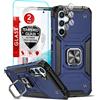 LeYi Cover per Samsung Galaxy A54 5G con [2 Pack] Vetro Temperato + Pellicola Fotocamera[2 Pack],Custodia Armour Metallo Supporto Silicone TPU Bumper Antiurto per Telefono Samsung A53 5G Blu
