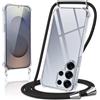 Oelrstfe Cover con Cordino per Samsung Galaxy S25 Ultra, Trasparente Silicone Custodia con Regolabile Collana Laccio Tracolla, Antigraffio Proteggere Case Corda per Samsung S25 Ultra, Nero