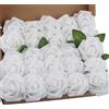 ACTOYS 25 Rose Finte, Rose Finte per Decorazioni, Fiori Finti per Decorazioni, Fiori per Bomboniere Fai da Te, Fiori Finti per Composizioni Floreali, Matrimoni (bianco puro)
