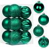 Hollyone 12 palline di Natale con cordini, 80 mm, verde scuro, in plastica infrangibile, da appendere, ciondoli per albero di Natale, per casa, feste, matrimoni, vacanze