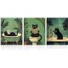 Dazzlewall 3pcs Divertente gatto bagno parete arte immagini, gatto nero vintage lavare le zampe leggendo giornale stampe d'arte per bagno toilette arredamento 20x25 cm senza cornice