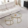 GrandCA HOME Set di 2 tavolini impilabili, tavolini rotondi, in vetro temperato, gambe in metallo dorato, adatto per soggiorno, sala da pranzo, caffè (diametro 80 x 45 cm, diametro 60 x 35 cm)