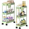 Shrivee Shirvee 2 PCS Carrello con Ruote a 3 Ripiani Mobile Rotelle Salvaspazio Storage Rack Bagno Cucina per Portavivande Portafrutta (Verde)