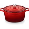 vancasso - Pentola in ghisa con coperchio, diametro di 26 cm, rivestimento smaltato, casseruola in ghisa, adatta per tutti i piani cottura e a induzione, rotonda, rossa, 5 L