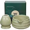 GOMETY Ciotola per Matcha Giapponese in Ceramica con Beccuccio, Supporto Frusta e Tè Chawan Tradizionale, Colore Matcha