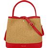 Parubi, Borsa Secchiello Donna a Mano con Tracolla, In Vera Pelle e Rafia Naturale, Made in Italy, Modello Elide, Borsa Rossa Media Piccola Per Donna Ragazza Elegante, Rosso