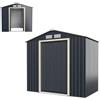 HOMASIS Casetta da Giardino in Metallo, Casetta Porta Attrezzi da Giardino con 2 Finestre di Ventilazione e 2 Porte Scorrevoli, Capanno da Giardino con Tetto a Falde, Grigio, 213 x 127 x 195cm