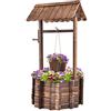 FANTASK Fontana in legno con tetto e secchio sospeso, vaso decorativo in pino naturale, decorazione da giardino, 56 x 56 x 114 cm, colore naturale