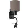 Eglo Pasteri, Lampada da parete LED per interni con lampada da lettura, faretto spot in metallo nero e tessuto in marrone e antracite, applique per soggiorno e camera da letto, attacco E27