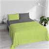 Italian Bed Linen Set Lenzuola Matrimoniale 100% Cotone Natural Color, Made in Italy - Completo Letto, Lenzuolo Sotto con Angoli, Telo Sopra 240x300cm e Federe con Patella Interna, Verde Acido/Grigio Scuro