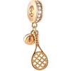 GLOWDAS oro rosa Palla da tennis e racchette charm ciondolo Fit Pandora Sport Collana Bracciale, 925 Argento Sterling Tennis Ciondolo Perline, Regali per adolescenti/San Valentino/Compleanno
