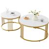 ZZINOKE Set di 2 Tavolino Salotto Moderno, Tavolino da Salotto Marmo con Struttura in Metallo, Grandi: 80x80x45cm; Piccolo: 60x60x40cm, Tavolo Salotto Rotondo, Bianco e Oro