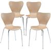 [en.casa] Set di 4 Sedie da Sala Pranzo Cucina Sala di Attesa Sedie Impilabili Gambe Cromate Scocca delle Sedie in Multistrato di Betulla - color Naturale