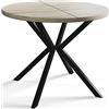 AlpiMeble Tavolo da pranzo rotondo LOFT LITEN, tavolo allungabile, diametro 90 cm/170 cm, colore beige, con gambe in metallo di colore nero
