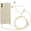Coalbooliy Custodia con Cordino per iPhone 12 6,1 Morbido TPU Bumper Cover del Modello Bianco Leopardato con Laccio Collana Silicone Antiurto Case Regolabile Cellulare Girocollo, 04