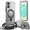 XCYYOO Cover Brillantini con Cordino per Samsung Galaxy A06 4G,[180° Rotante Supporto] Custodia Trasparente Antiurto Silicone TPU con Laccio Tracolla Supporto Case,Cover con Collana per Samsung Galaxy A06