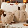 Lanpn Set di 2 Cuscino Zucca Autunnale, Halloween Zucche Decorazioni Cuscini Morbido pile Sherpa Carino Cuscino sagomato 3D per Divano Camera Da Letto (Beige, 32x22 cm & 23x18 cm)
