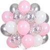 EWODEIEW Palloncini Rosa Bianco Argento 60 Pezzi, Palloncini in Lattice Argento da 12 Pollici con Conietti Rosa Pastello, Palloncini Argento Metallizzato ad Elio per Decorazione di Compleanno per Ragazze