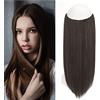 Gairyan Extension Capelli Filo Invisibile Posticci con Cordino Secret Hair Extension Capelli Sintetici Lisci Clip con Filo Trasparente per più Volume Capelli Finti Lunghi 50cm, Marrone Cioccolato