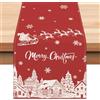 Bonhause Merry Christmas - Runner da tavola con Babbo Natale, slitta e renna, runner da tavola invernale con fiocchi di neve, decorazione per la casa e la cucina, 33 x 183 cm, decorazione da tavola