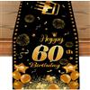 Tarklanda Nero Oro Runner da Tavola 60° Compleanno Decorazione per Compleanno Tavolo Lavabile per Uomini Donne Runner Tavolo per Interni ed Esterni cene di Famiglia Casa Feste Cucina Anniversari 180x35cm