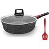 AIKENBBKK Padella Antiaderente padella 28cm Professionali con Manico Rimovibile, Alluminio Padella con Coperchio Compatibile con tutte le stufe, Lavastoviglie& forno sicuro (Nero)