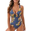JFAN Costume da Bagno Intero Donna Curvy con Scollo a V Costumi Interi Mare Donna Bikini Push Up Un Pezzo con Imbottito Rimovibile Swimwear-Pois,XXL