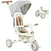 AIYAPLAY Triciclo per Bambini 5 in 1 con Maniglione di Spinta e Copertura Rimovibile, 96.5x49x101 cm, Bianco Crema | Aosom Italy