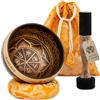 Avanda Set Campane Tibetane Chakra per Yoga, Meditazione e Relax - Campana Tibetana Dipinta a Mano Ø 10 cm, Doppio Battitore con Feltro e Pelle, Cuscino per Anelli, Borsa e Istruzioni