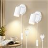 Dehobo Applique da Parete Interno con Interruttore, Moderno GU10 Applique con Spina per Cavo e Interruttore 350°Girevole - Bianco Lampada da Paretes LED Camera da Letto Senza Lampadina - 2 Pack