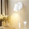 Dehobo Applique da Parete Interno con Interruttore, Moderno GU10 Applique con Spina per Cavo e Interruttore 350°Girevole - Bianco Lampada da Paretes LED Camera da Letto Senza Lampadina